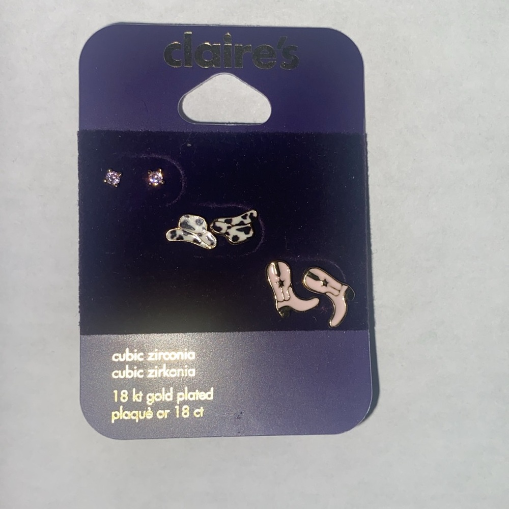 Claire’s Cubic Zirconia 18kt. Gold Plated Cowboy Earring Set